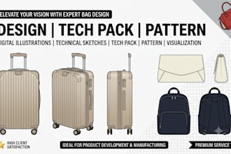 design bag tech pack technical drawing handbag, backpack tech pack design