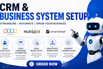 set up zoho CRM, zoho books, smartsheet automation, hubspot landing pages