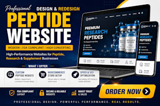 build fda compliant peptide website, supplement store or research peptide site
