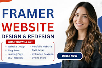 build design framer blog website, develop framer cms, redesign website template