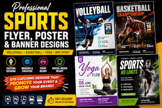 design volleyball, basketball, sports and yoga flyers, posters and banners