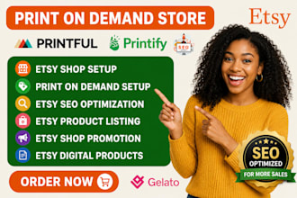 setup etsy shop print on demand store printify printiful etsy seo digital produc
