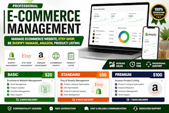 manage ecommerce website, esty shop, be shopify manage, amazon, product listing