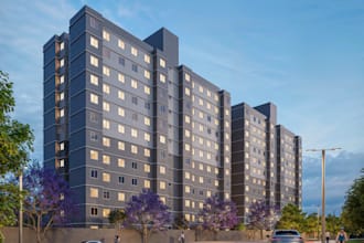 design 3d modern apartment, residential complex, photorealistic exterior render