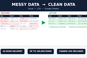 clean, merge, and deduplicate your excel, CSV, or google sheets data in 24 hours