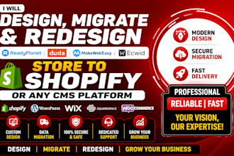 migrate ecwid readyplanet duda makawebeasy store to shopify or any cms