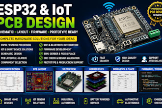 design esp32 iot pcb, schematic, firmware sensor pcb and manufacturing files