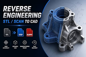 do reverse engineer 3d scans, convert stl to step, sldprt, solidworks cad design