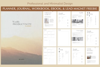 design professional minimalist digital printable planner journal workbook ebook