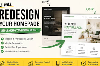 redesign your website homepage into modern selling page, landing page redesign