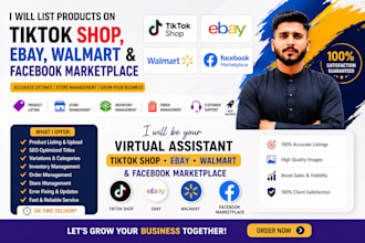 manage tiktok shop, ebay and walmart VA
