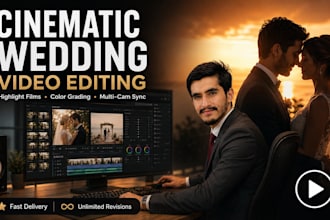 do cinematic wedding video editing, highlight film and trailer
