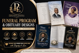 design elegant funeral program, obituary flyer, memorial brochure, booklet