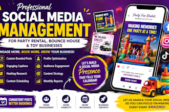 manage social media for party rental, bounce house, and toy businesses