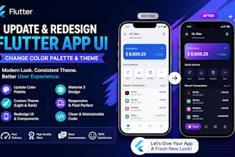 update flutter app UI, change color palette, customize  and redesign flutter