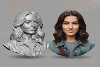 sculpt 2d photo to 3d custom 3d head bust portrait face model, stl, sla resin