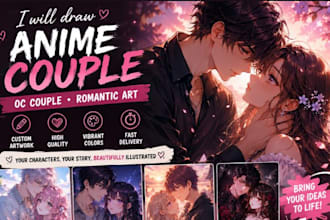 draw anime couple,oc couple,romantic art for you