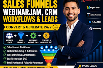 create sales funnel, webinar jam, crm workflows, and generate convert leads 24 7