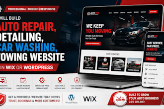 build auto repair, detailing, car washing, towing website in wix or wordpress