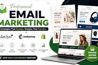 setup klaviyo email marketing campaigns, mailchimp email newsletters, ghl flows