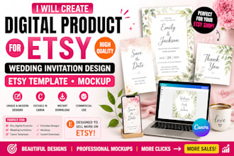 create digital product for etsy wedding invitation design etsy template mockup