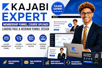 do kajabi membership funnel, course uploads, landing page, webinar funnel design