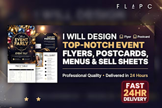 design topnotch event flyer, postcard, price table menu list, sell sheet in 24hr