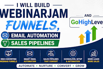 build webinar jam funnels, email automation and sales pipelines and gohighlevel