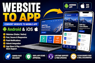 convert wordpress website to app, web to app, android and ios webview app