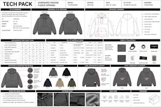 design tech pack for hoodies sweatshirts, outerwear, gym wear and fleece apparel