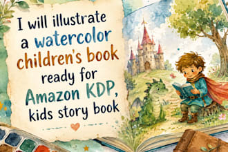 illustrate a watercolor childrens book ready for amazon KDP, kids story book