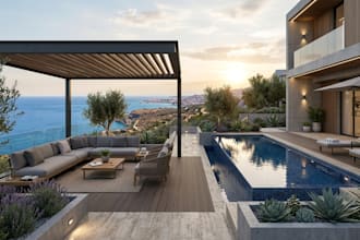 design outdoor living spaces with terrace, pool, and patio
