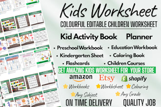 design custom kids worksheets, kid activity book and kindergarten workbook