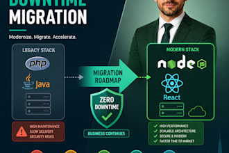 migrate legacy PHP or java apps to node js or react with zero downtime