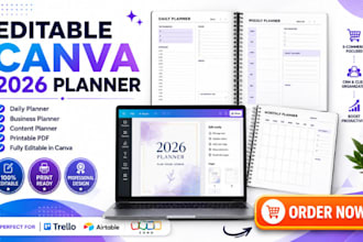 design editable canva planner daily 2026 content business printable planner