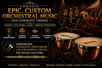 compose epic cinematic percussion and orchestral drums for trailer, film score
