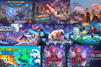 do steam capsule art, concept art, pixel game art, oc design, key art, cover art