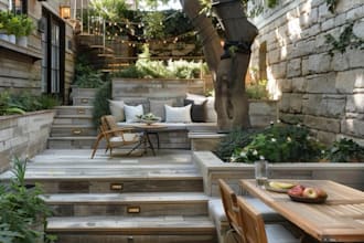 design elegant 3d terrace with pergola, deck, and lounge area