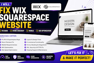 fix wix squarespace website fix bugs, store checkout, mobile, seo optimization