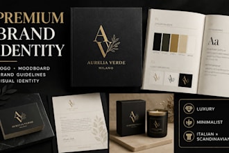 design unique italian scandinavian moodboard brand identity, guildeline and logo