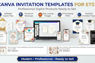 create canva invitation templates for etsy digital products with mockups