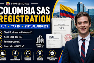 register your colombia SAS company, tax id and virtual address