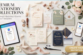 design wedding invitation, save the date, birthday invitation and canva template