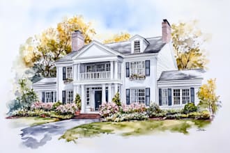 house in watercolor painting style