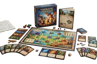 design board game assets, card game templates,  rulebook layouts game mechanics