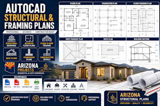 do autocad framing plan, 2d structural drawing, floor and deck plans for arizona