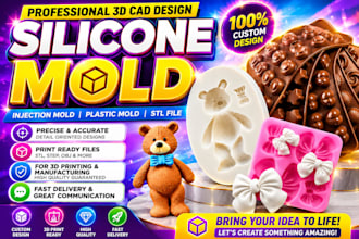 create silicone mold, injection mold, plastic mold and stl file for 3d printing