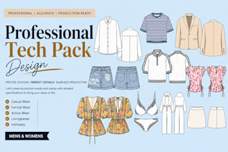 create professional fashion technical sketch and tech packs