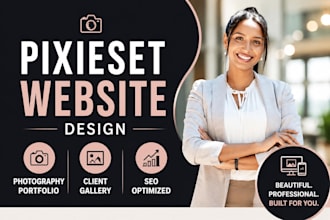design pixieset website, photography portfolio, client gallery and SEO
