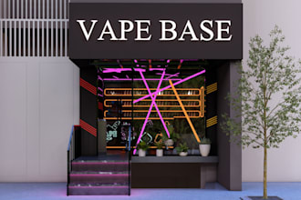 design modern vape shop, retail store, and gaming lounge